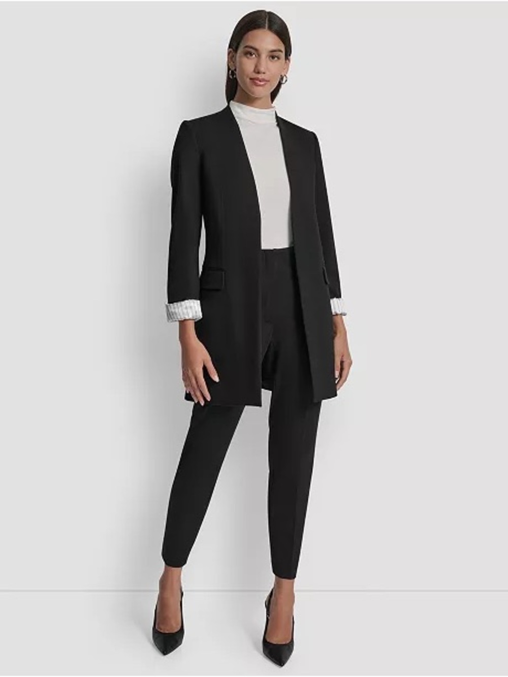 DKNY Black Long Open-Front Blazer - Picture 2 of 7